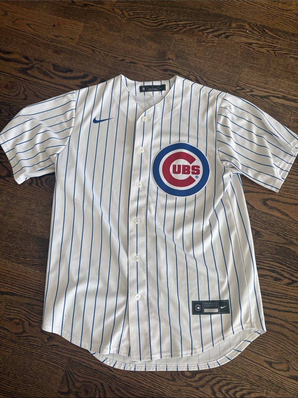 Official MLB Nike White & Blue Pinstripe Cubs Jersey